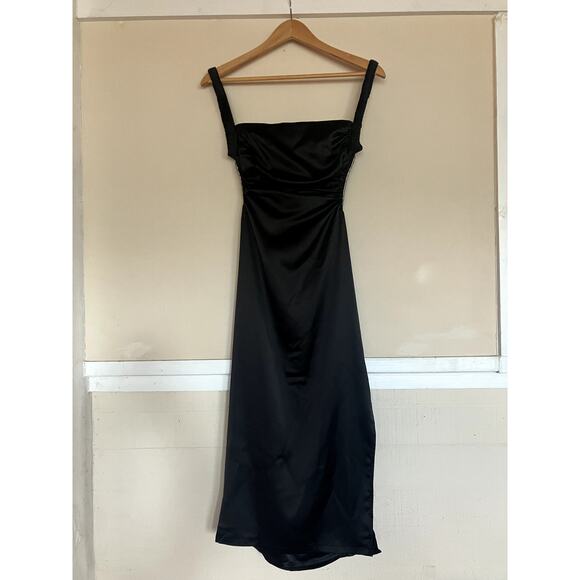 HELLO MOLLY Bet U Wanna Satin Midi Dress Cutout Gown Black Size M US 6 - Picture 2 of 7